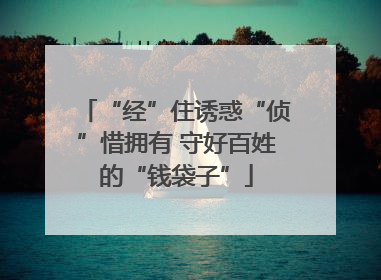 “经”住诱惑“侦”惜拥有 守好百姓的“钱袋子”