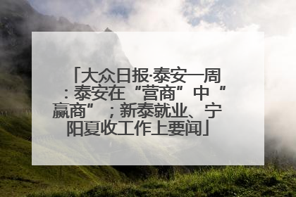 大众日报·泰安一周：泰安在“营商”中“赢商”；新泰就业、宁阳夏收工作上要闻