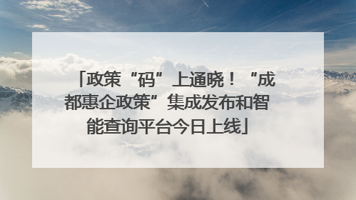政策“码”上通晓！“成都惠企政策”集成发布和智能查询平台今日上线